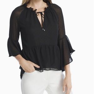 White House Black Market Ruffle Sleeve Dot Blouse Size 10